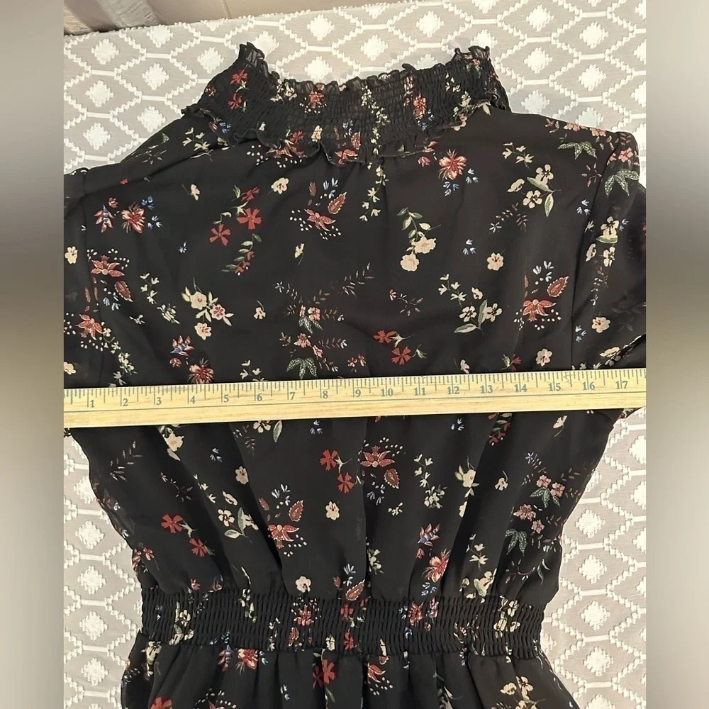 Sanctuary Smocked Black Floral Midi Dress, Women’s Size Small